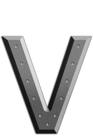 Metallic letter V isolated on white backgroundの写真素材
