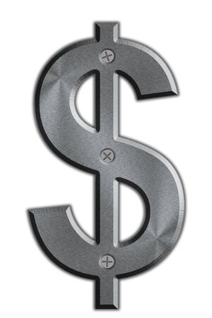 Steel dollar sign isolated on whiteの写真素材