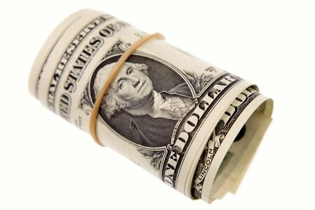 Roll of banknotes on white