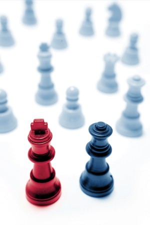 Red and blue tone chess piecesの写真素材