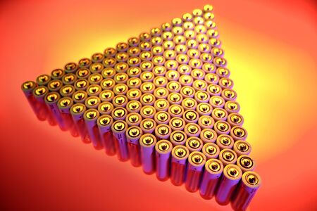 Closeup of large group of batteries