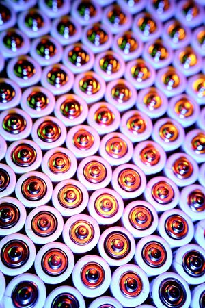 Closeup of large group of batteriesの写真素材