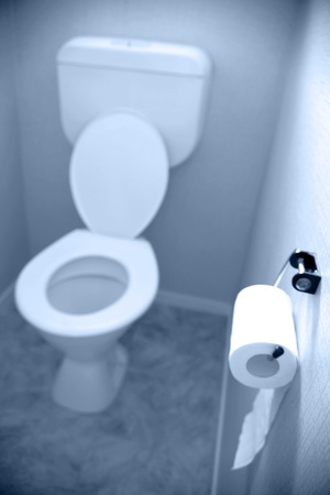 Tissue paper on wall in toiletの写真素材