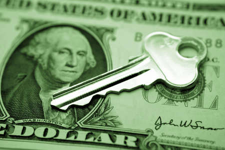 Key on U.S. dollar banknoteの写真素材