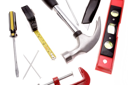 Varied tools on plain backgroundの写真素材