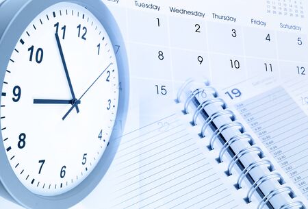 Clock face, calendar page and diary Clock face, calendar page and diary