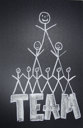 People team drawn in chalk on blackboardの写真素材