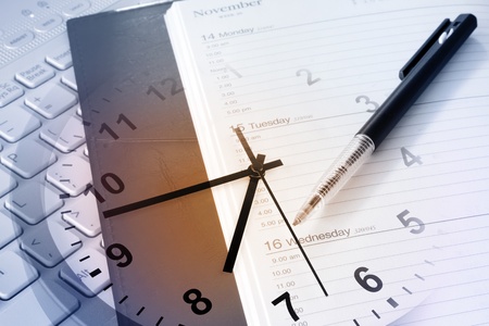 Pen, clock, diary and keyboard Pen, clock, diary and keyboard