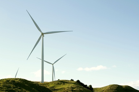 Wind turbines on top of hill の写真素材