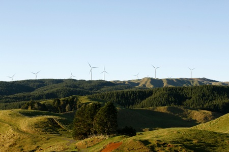 Wind turbines on top of hill 