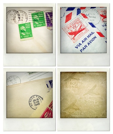 Four photos of old postal itemsの写真素材