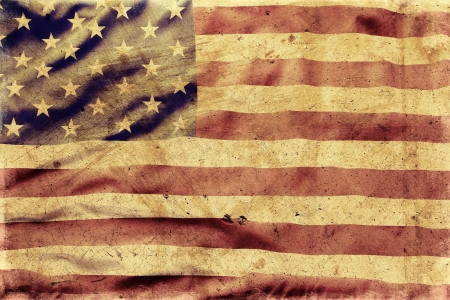 Closeup of grunge American flagの写真素材