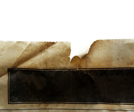Closeup of old ripped paper on plain background の写真素材