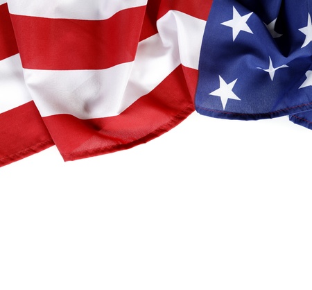 Closeup of American flag on plain background