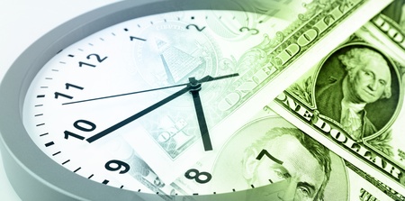American banknotes  Clock  Time is money concept の写真素材