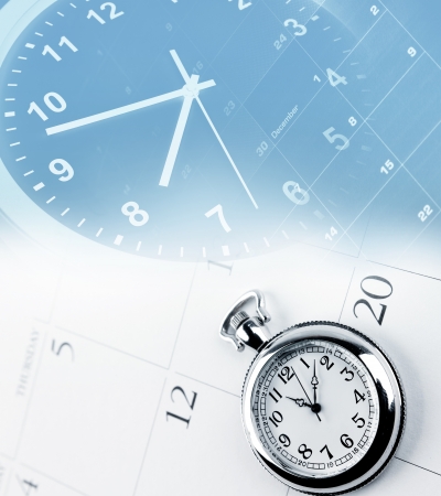 Pocket watch, clock and calendar compositeの写真素材