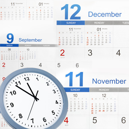 Clock face and calendars composite