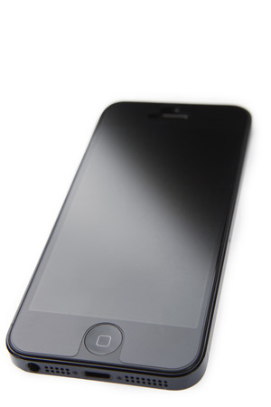 iPhone 5 mobile phone on white backgroundのeditorial素材