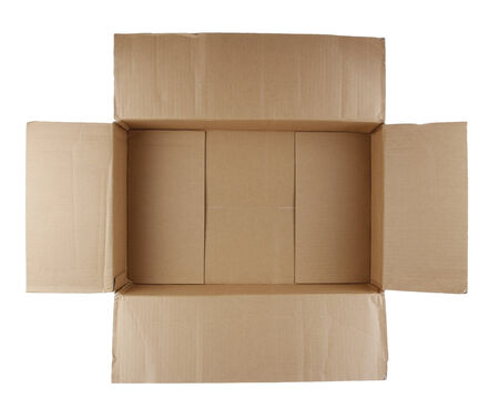 Open empty cardboard box on white background
