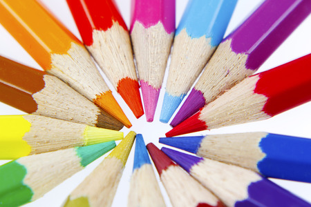 Color pencils closeup in a circleの写真素材