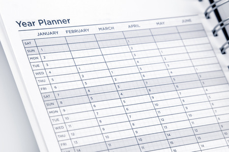 Year planner page in diaryの写真素材