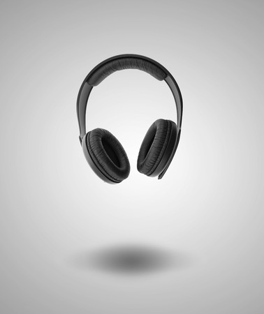 Headphones on a grey backgroundの写真素材