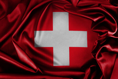 Closeup of Switzerland flag ripplesの写真素材