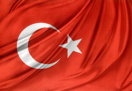 Closeup of silky Turkish flagの写真素材