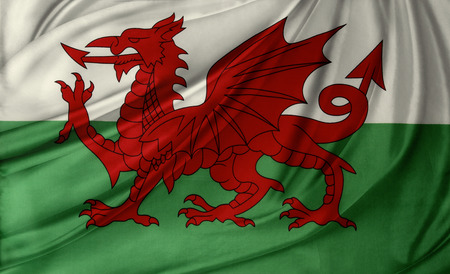 Closeup of silky Welsh flagの写真素材