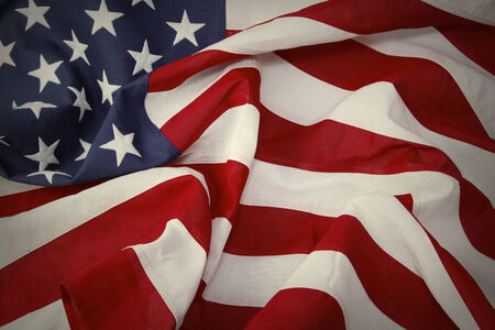 Closeup of ruffled cotton American flagの写真素材