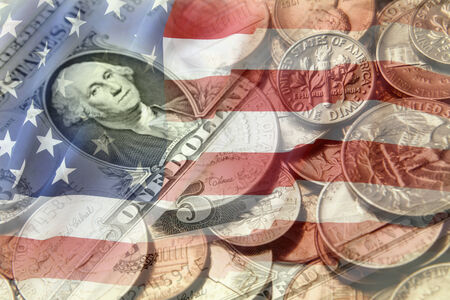American flag and currency compositeの写真素材