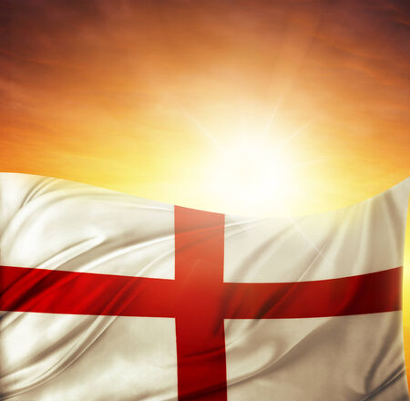 English flag in front of bright skyの写真素材