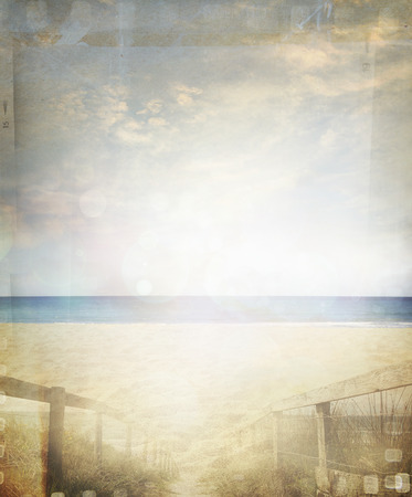 Retro sand and sea beach sceneの写真素材