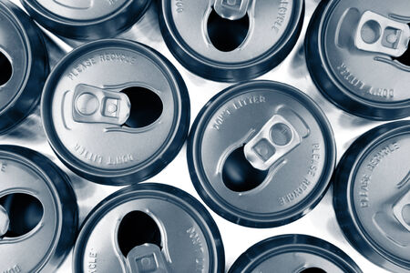 Open aluminum drink cans closeup