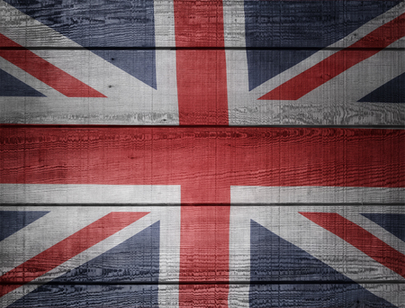 Closeup of Union Jack flag on boardsの写真素材