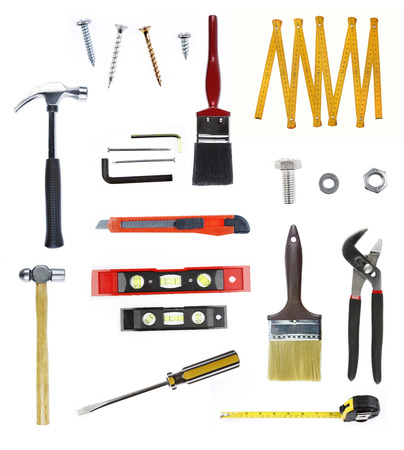 Assortment of tools on plain backgroundの写真素材