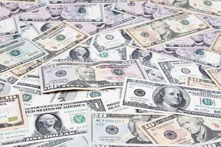 Closeup of assorted American banknotes