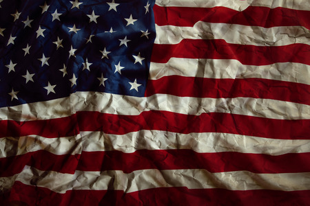 Closeup of wrinkled American flagの写真素材