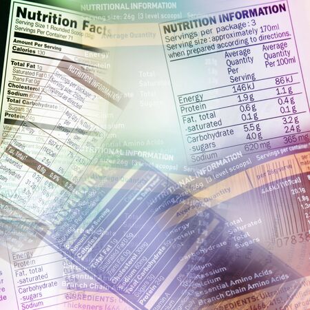 Nutrition information facts on assorted food labels