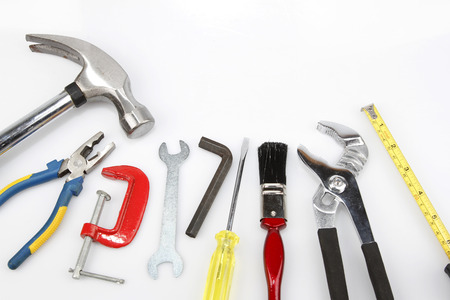 Assortment of tools on plain backgroundの写真素材