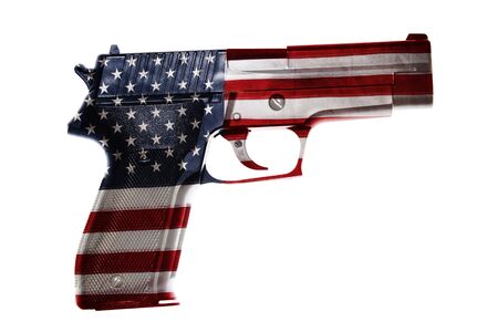 Handgun and American flag compositeの写真素材
