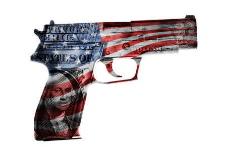 Handgun, American cash and flag compositeの写真素材