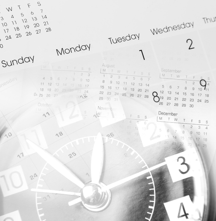Clock face and calendars compositeの写真素材