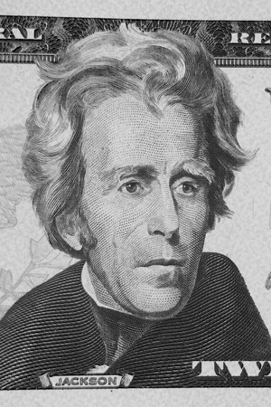 Closeup of Andrew Jackson on twenty dollar American banknoteの写真素材