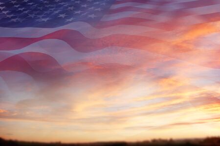 American flag in the skyの写真素材