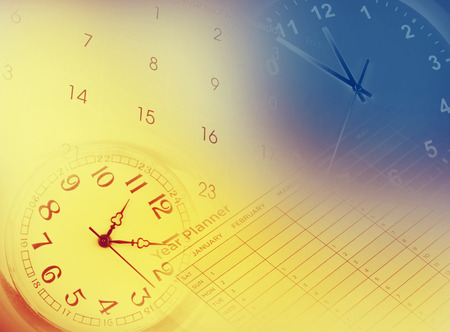 Clocks, calendar and year planner. Time management.