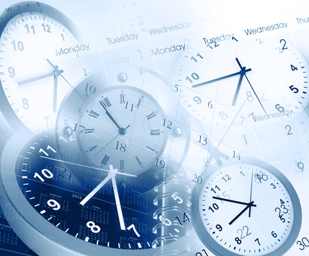 Clocks and calendars composite. Blue tone