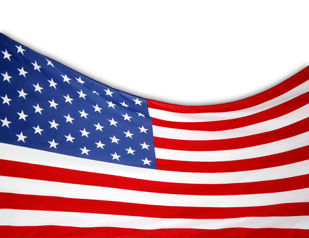 Closeup of American flag on white background