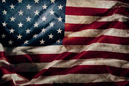 Closeup of grunge American flagの写真素材