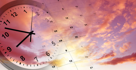 Clock and calendar in bright sky. Time passingの写真素材